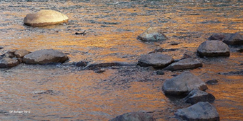 Horizonte 142.jpg - made at Lee's Ferry on the Colorado River in thelate aftenoon. The red rockwall on the opposite shore of theriver and the blue evening sky created nice reflexes on thesurface of the mighty Colorado.   click here for Google Maps View   Position: N36°51'25" W111°36'09", elev. 955m/3140ft Camera: Lumix TZ20, date: 10/11/2012, 16:46 local