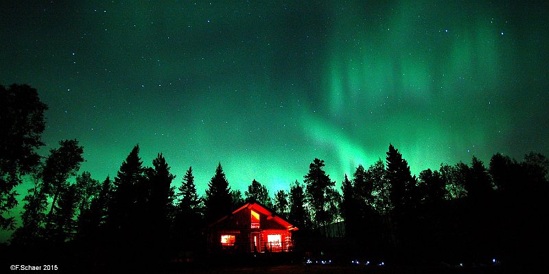 Horizonte 192.jpg - shows an intense greenish flickering Aurora Borealisjust above our house in upper Clearwater Valley, BC, Canada.   click here for Google Maps View   Position: N51°53'02" W120°01'24", elev. 720m/2370ft Camera: Nikon D50, 10mm lens, 30"f4, date: 11/09/2015, 02:17am local