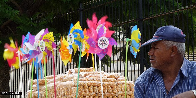 Horizonte 215.jpg - a vendor along the wrought-iron fence surroundingthe Law-Court (Justice Palace) in Buenos Aires, Argentina.   click here for Google Maps View   Position: S34°36'04" W58°23'03", elev. 25m/80ft above sealevel Camera: Panasonic TZ20, date: 04/02/2014, 16:32 local time