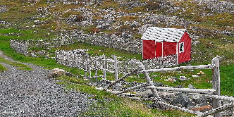 Horizonte 242.jpg - a shepherd's refuge within a driftwood-fenceon a very rugged Peninsula near Bonavista, Newfundland, Canada   click here for Google Maps View   Position: N48°42'05,18"/W53°05'09,75", elev. 20m above Sealevel Camera: Nikon D200 at 46mm, date: 13/06/2011, 15:13 local time