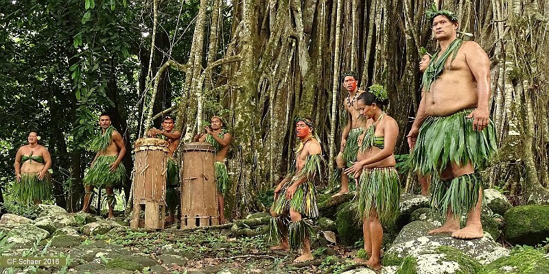 Horizonte 278.jpg - showing some native dancers in front of a enormous Banyan-Tree(Ficus Benghalensis) within an century-old temple-structure near thetiny village of Hatiheu on the Island of NukuHiva (French Polynesia)   click here for Google Maps View   Position: S 08°50'14"/W 140°05'22", elevation 115m above Sealevel Camera: Sony HX400, Zeiss Sonnar, date: 22/03/2016, 09:50 local