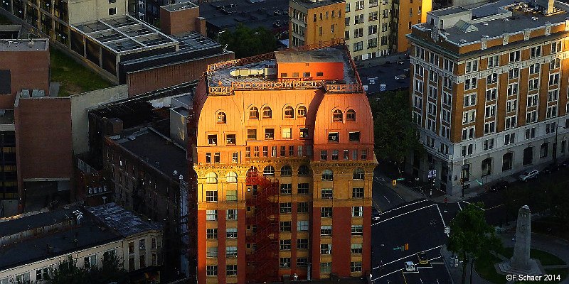 Horizonte 294.jpg - shows the Dominion-Building in an exceptional light.This Landmark was the first "Skyscraper" in Vancouver, inaugu-rated 1910. It's on Hastings Street in the old Gastown, whereVancouver was emerged in the 1860's, becoming a City in 1884.   click here for Google Maps View   Position: N 49°16'57"/W 123°06'36", elevation 15m/50ft above SLCamera: Panasonic Lumix TZ41, date: 20/08/2014, 18:41pm