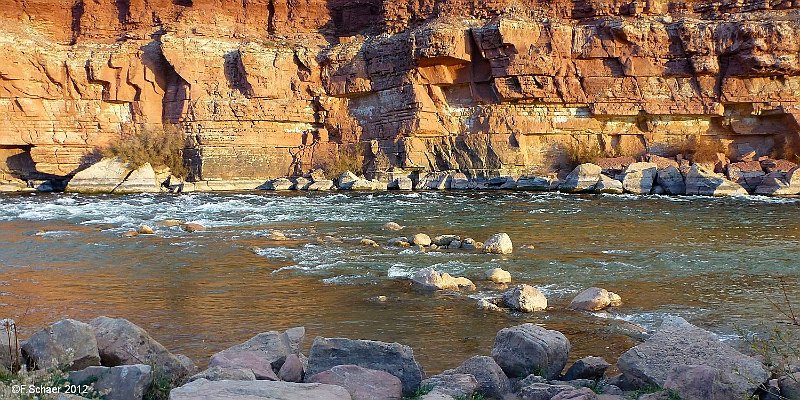 Horizonte 330.jpg - the mighty Colorado-River at Lee's Ferry, justabove the Grand Canyon. Lee's Ferry is named for John D. Lee, thefirst ferry-operator across the Colorado around 1850. This is thestarting point for all adventurous Rafting-trips through the mostimpressive Canyon in the World.Position: N 36°51'31"/W 111°36'17", elevation approx.760m/2500ftCamera: Panasonic Lumix TZ20, date: 10/11/2012, 16:41 local time