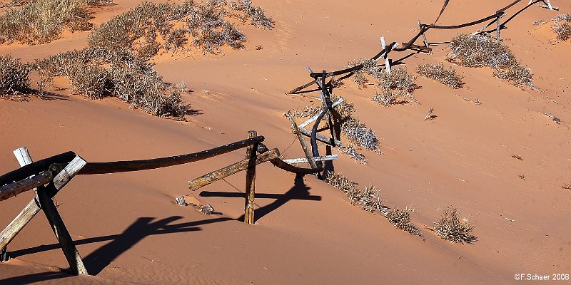 Horizonte 450.jpg - an appearantly useless, rustic Fence in the middle of nowhere within the Coral Pink Sand Dunes State Park, Utah, USAPosition: N 37°02'18" W 112°43'15", elev. 1600m, date:05/11/2008