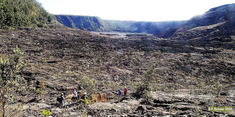 Horizonte 480.jpg - two days ago on our 3-hr-walk across the extinct Kilauea-Iki-Crater within the Volcano-National Park on Big Island, Hawaii; shows the Lava-Bottom of the Crater and the eastern 1000ft-Crater-wall 2 miles away.Position: N:19°24'55"/W:155°15'20" elev.3600ft/1200m,, date:02/02/2022, Camera : Sony HX90