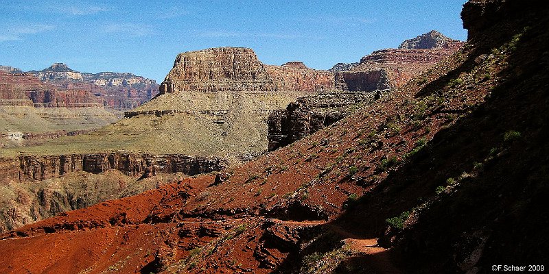 Horizonte 543.jpg - made on our second 1400m/ 4600ft- Descend from the South Rim of the Grand Canyon to the Phantom-Ranch beside the Colorado River with the Camping-equipment on our backs for stay there overnightPosition:         N 36°03'51"/W 112°07`37"Date:             21.03.2009Camera:         Canon Ixus