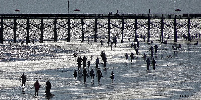 Horizonte 551.jpg - a flock of Beach-Strollers along the shore of the Atlantic Ocean in Myrtle Beach, South Carolina USA, seen from a ferris-wheel in its top-positionPosition:    N 23°41'/W 79°52' Date: Oct 20/2017 Camera: Sony HX90