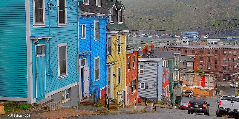 Horizonte 571.jpg - one of the many very steep Roads with the typical colorful houses in Downtown Saint John's, Capital of NewfundlandPosition: not recorded, Date: June 17/2011, Camera; Nikon D200