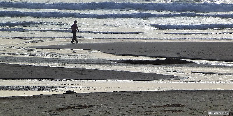 Horizonte 74.jpg - shows a lonely beach-stroller along the Pacific Ocean near Pismo Beach State Park, CA, at low tide.   click here for Google Maps View   Position: N35°06'33" W120°06'33" at sealevel Camera: Lumix TZ20, Date: 26/03/2012, 17:40 local